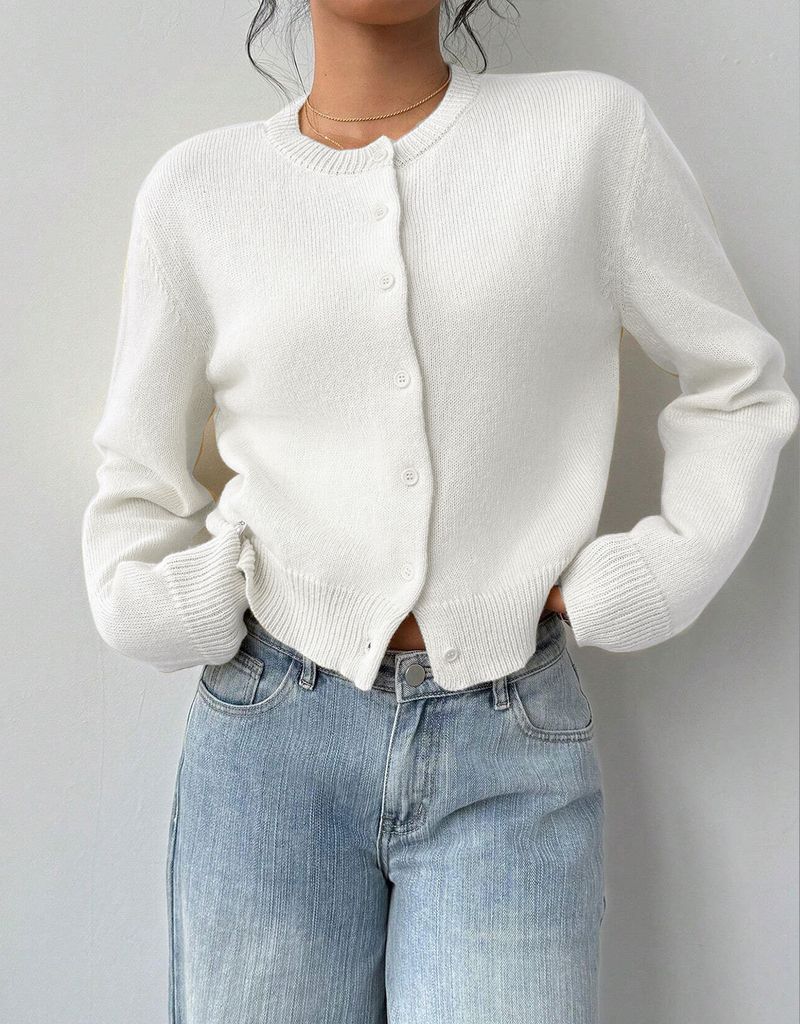 Women's Lightweight Knit Cardigan - Soft Acrylic Round Neck Long Sleeve Button Front Open Front Casual Sweater For Fall & Winter_voghion.com
