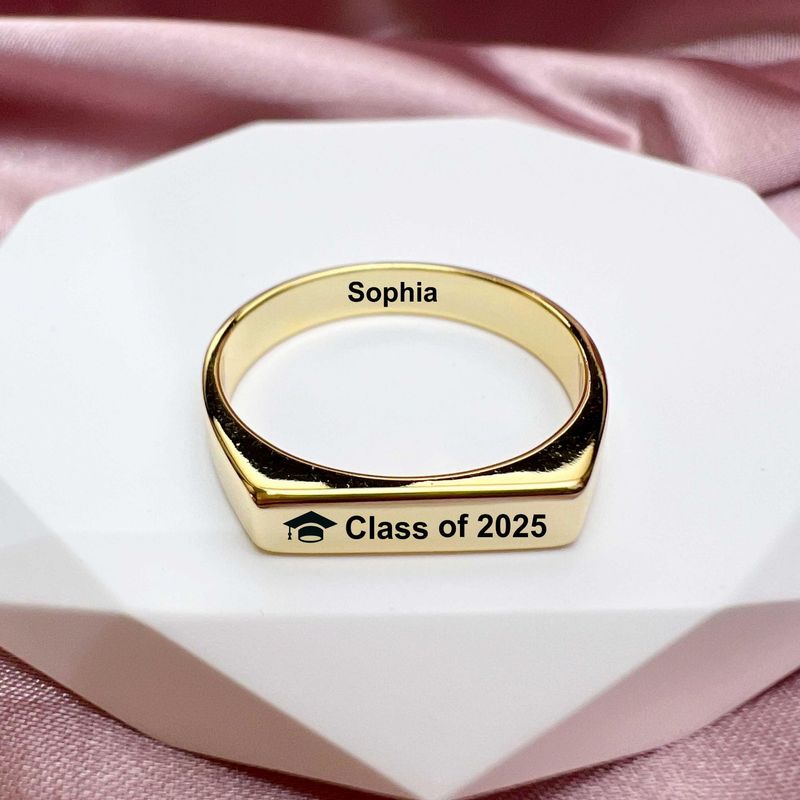 Rectangular Couple Pet Graduation Rings Name Engraving Personalized Commemorative Message_voghion.com