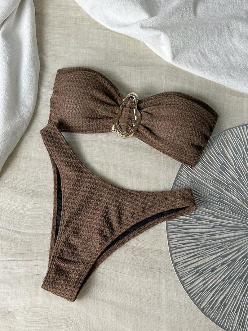 Maillot de bain trois pièces sexy pour femme, haut tubulaire, jupe longue fendue_voghion.com