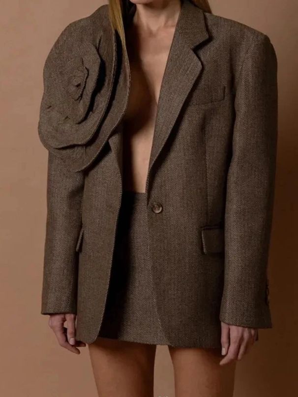 Wom's Clothing Spring New Artistic Retro Three dimsional wer Loose Design One button Solid Color Suit Jacket for_voghion.com