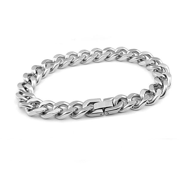 Bracciale da uomo in acciaio al titanio con catena a forma di 8, con maglie cubane piatte e osso a forma di serpente, di alta qualità_voghion.com
