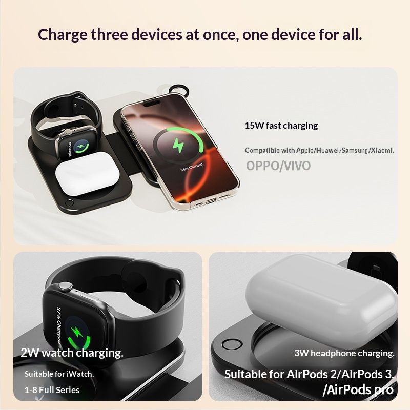 50704555550<=3 Cross-border New Product 15W Foldable 3-in-1 Magnetic Wireless Charger Factory Suitable For Phones, Earphones, And_voghion.com