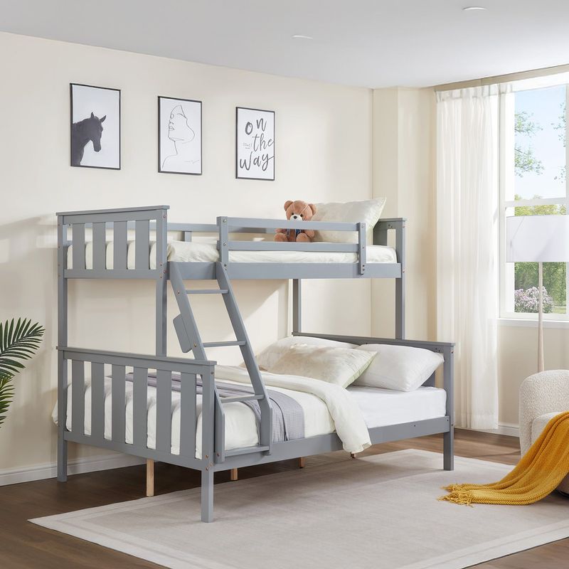 Twin Over Full Bunk Bed With Flexible Ladder,Kids Solid Wood Bed Frame,Strong Wooden Slats, Non-Toxic Finishes, No Box Spring Needed,Gray_voghion.com