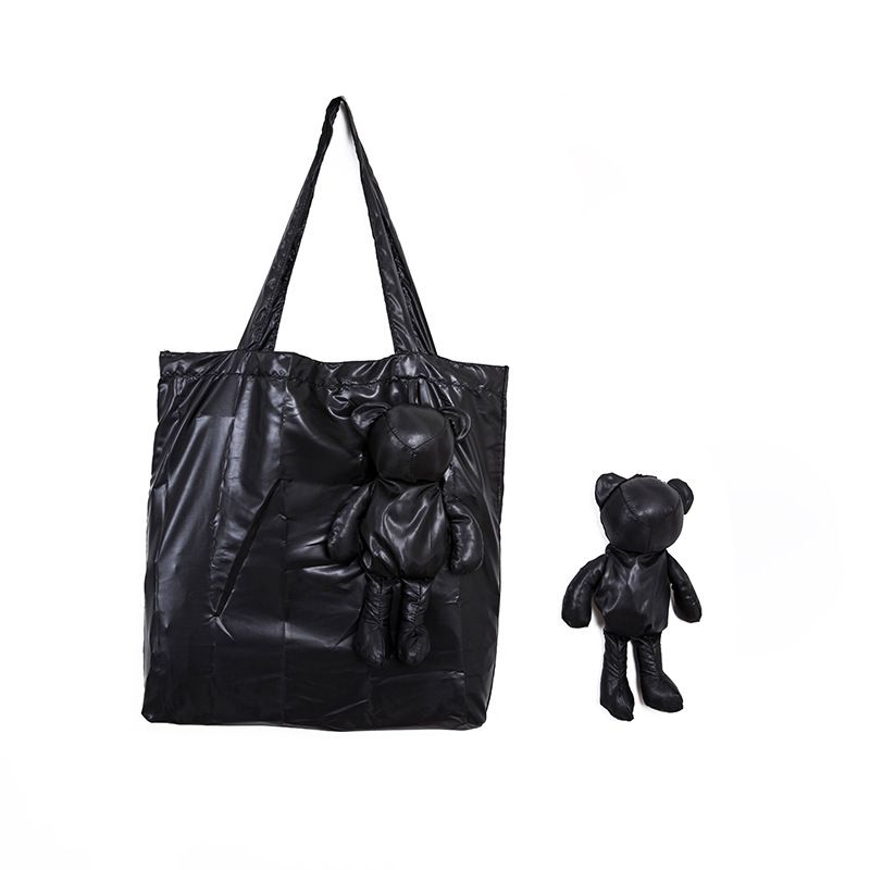Borsa per la spesa pieghevole portatile di nuova generazione, con bambola orsetto in tinta unita e borsa per la spesa in cotone, grande capacità_voghion.com