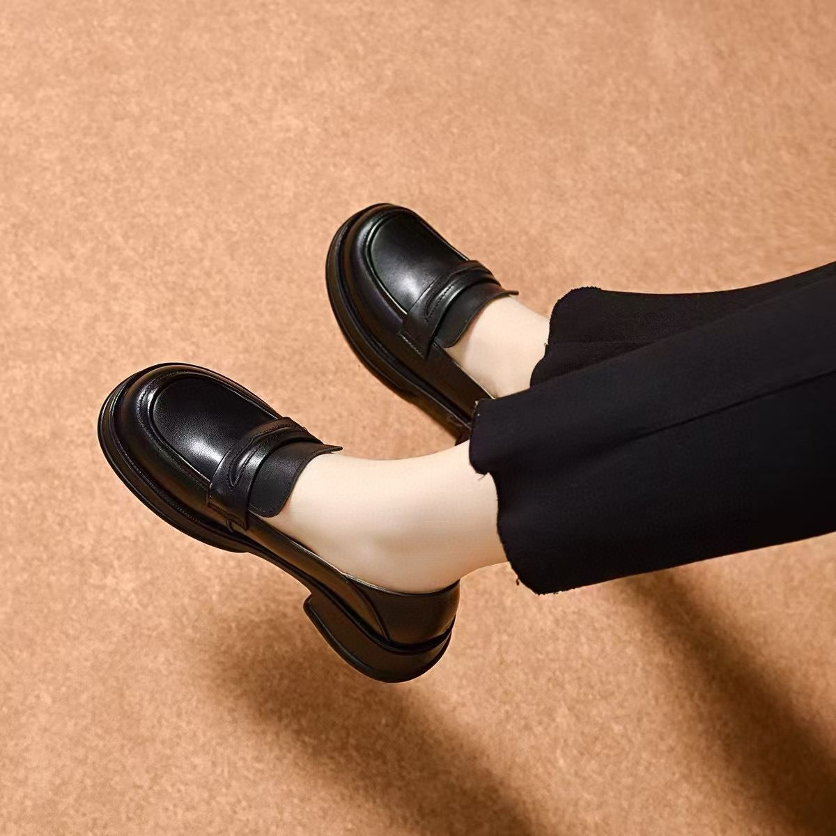 Paksu tallaga mokassiinid, lihtsad, ühe ninaga väikesed nahkkingad, ühe ninaga kingad, madala suuga_voghion.com