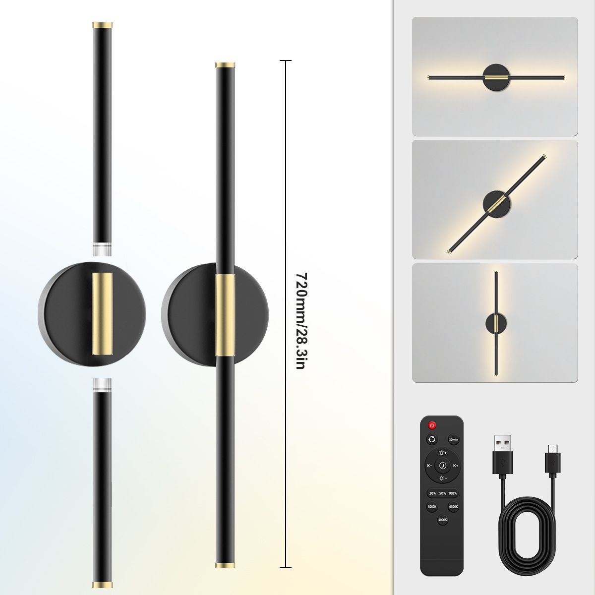 Dual Head Wall Light - Magnetic Detachable Reading Lamp With Dimmable LED & USB Charging, Cordless Plug-in Design For Bedroom/Study_voghion.com