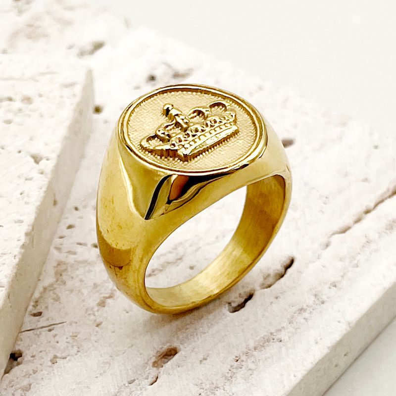 1 pz semplice elegante corona Emed 14K placcato oro acciaio inossidabile accessori di classe anello da dito uomo e donna_voghion.com