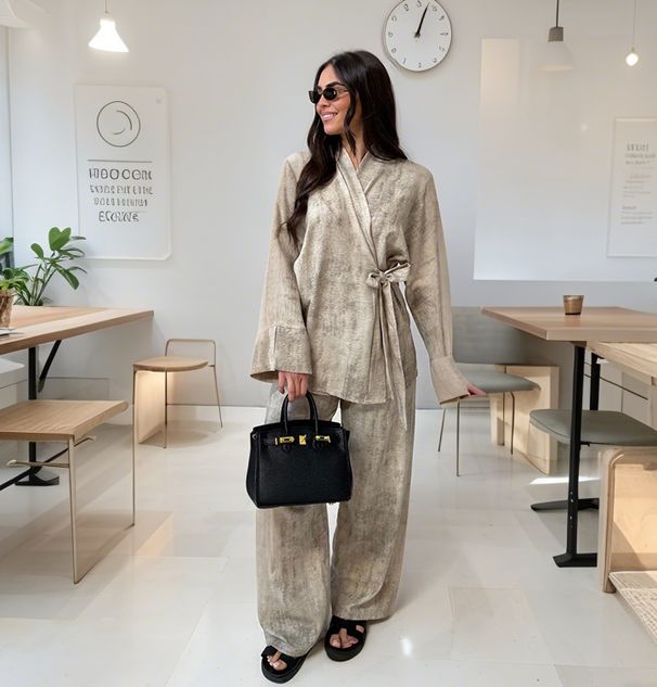 Damenbekleidung Casual Style Schnüren Lockerer Langarm-Hosenanzug_voghion.com