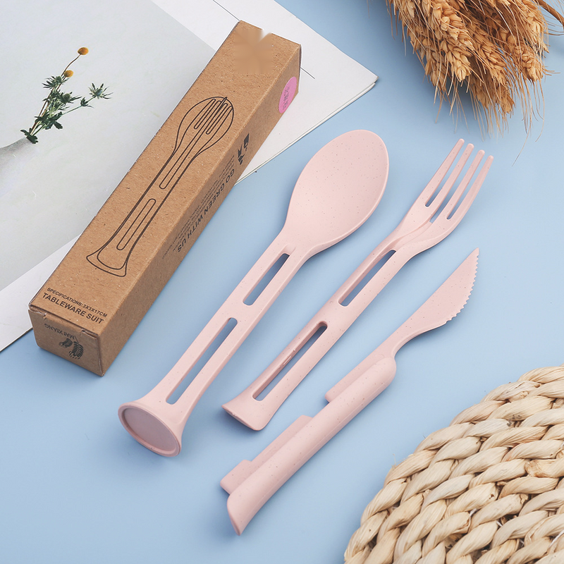 A Wheat Straw Nordic Style Children's Knife, Fork, Spoon Three In One Portable Set Creative Student Gift Tableware_voghion.com