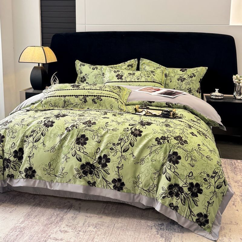 Parure de lit Hepburn Summer Cool Ice Silk, quatre pièces, imprimée, lavable, lisse, housse de couette, pour dortoir étudiant_voghion.com
