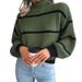 Maglione casual a righe da donna, pullover a maniche lunghe con collo alto e vestibilità ampia, top invernale morbido e confortevole per le donne_voghion.com