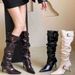 Botas femininas estilo ocidental, novas botas de salto médio alto e enrugadas, outono e inverno 2025_voghion.com
