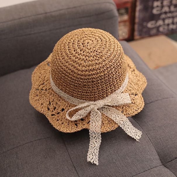 Bébé paille enfants mince fille plage garçons herbe tricoté filles pêcheur chapeau marée d'été_voghion.com