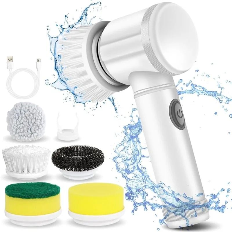 Coldless Spin Scrubber, Bathroom Power Scrubber With 5 Replaceable Head Brushes, Electric Cleaning Brush_voghion.com
