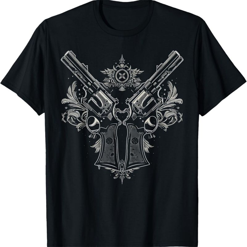 Revolver Gun Crossbones Design T-Shirt._voghion.com
