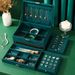 Vintage Velvet Jewelry Box With 10 Hooks - 3-Tier Large Capacity Organizer For Earrings, Necklaces & Rings (Dark Green)_voghion.com