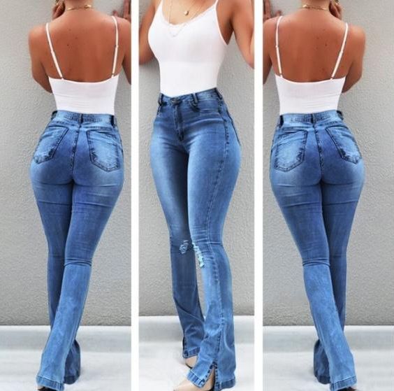 Women's Clothing Stretch Slit Flared High Waist Jeans Women's Trousers_voghion.com