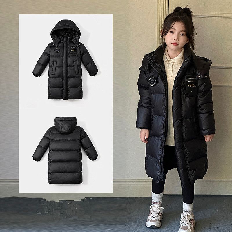 Giacca invernale per bambini con cappuccio staccabile in piuma d'oca bianca grande nera oro, ragazzi e ragazze, stile spesso medio e lungo_voghion.com