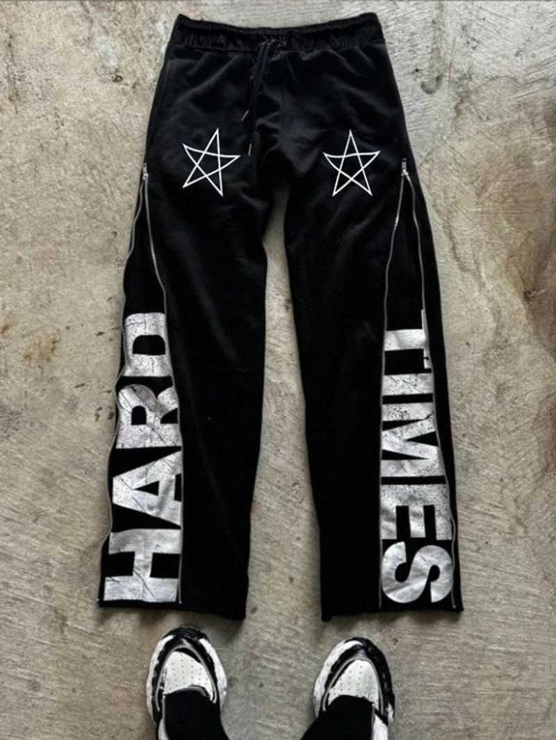 Pantaloni casual a doppio strato con cerniera multipla e motivo stampato da uomo_voghion.com