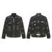 Vintage Black Tie-Dye Denim Jacket - Distressed Workwear Style With Ripped Details & Retro Collar, Oversized Streetwear Coat For Men & Women_voghion.com