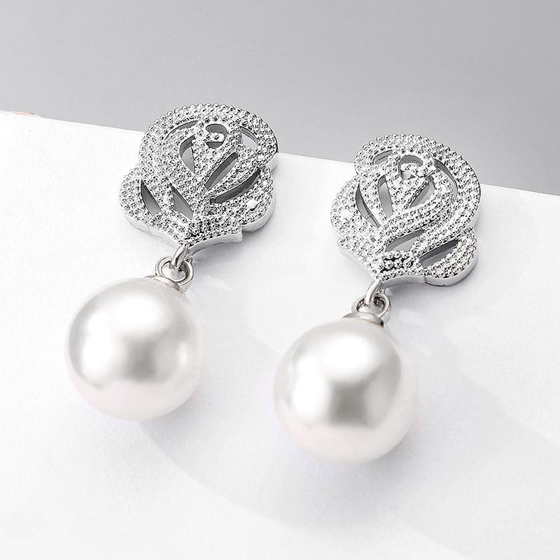 Moodsad loomingulised roosilille pärlkõrvarõngad naistele peene temperamendiga pruudipeo kleidi kõrvarõngad_voghion.com