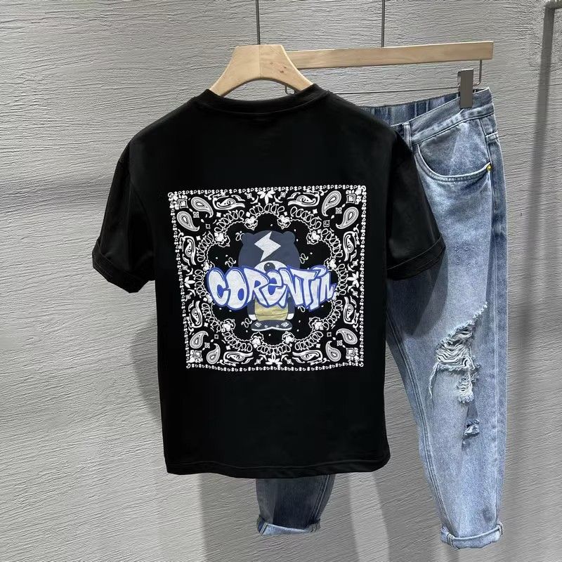 Men's Clothing Fashionable cartoon print round neck short sleeved T shirt for men summer style handsome youth versatile casual large size tops_voghion.com