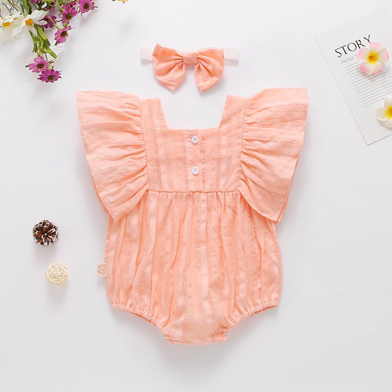 Baby Romper 2-Piece Set – 100% Cotton Short-Sleeve Jumpsuit For Girls (66-90cm, Beige/Yellow/Pink)_voghion.com