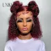 Vörös-bordó 99J Kinky Göndör Bob Cut Csipke Elülső Paróka Emberi Hajból_voghion.com