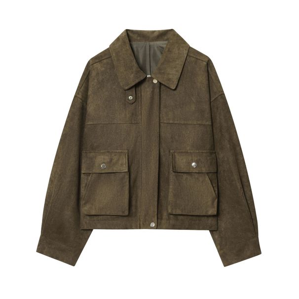 Women's Faux Leather Pilot Jacket – Stylish Autumn Bomber Coat, Slim Fit With Ribbed Cuffs, European & American Streetwear (Black, Sizes S-L)_voghion.com