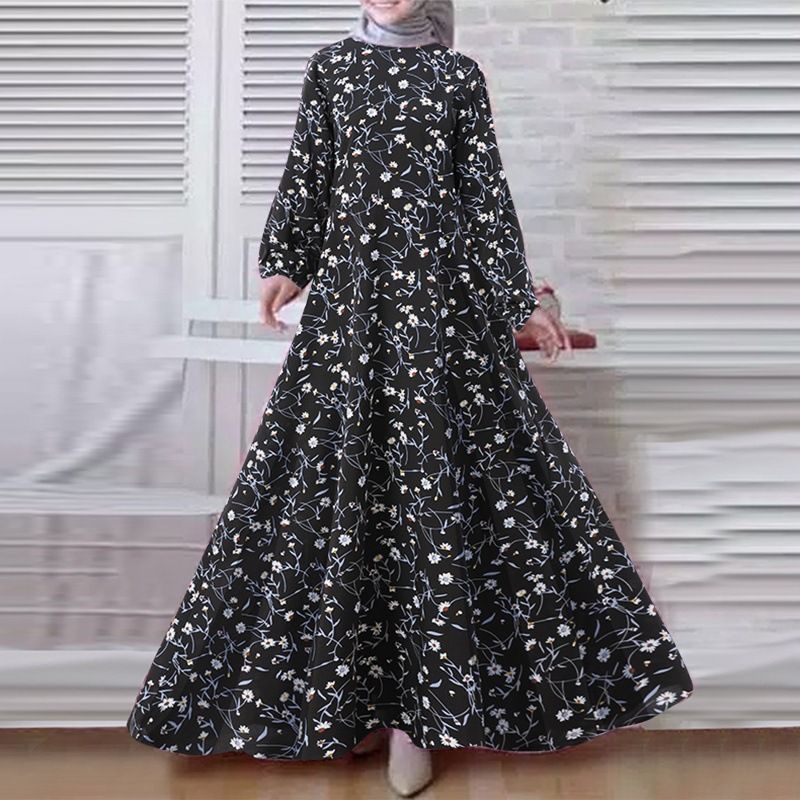 Damen Plus Size Damen Robe Retro Kleid bedruckt lange Ärmel lockerer langer Rock Plus Size Damenbekleidung_voghion.com
