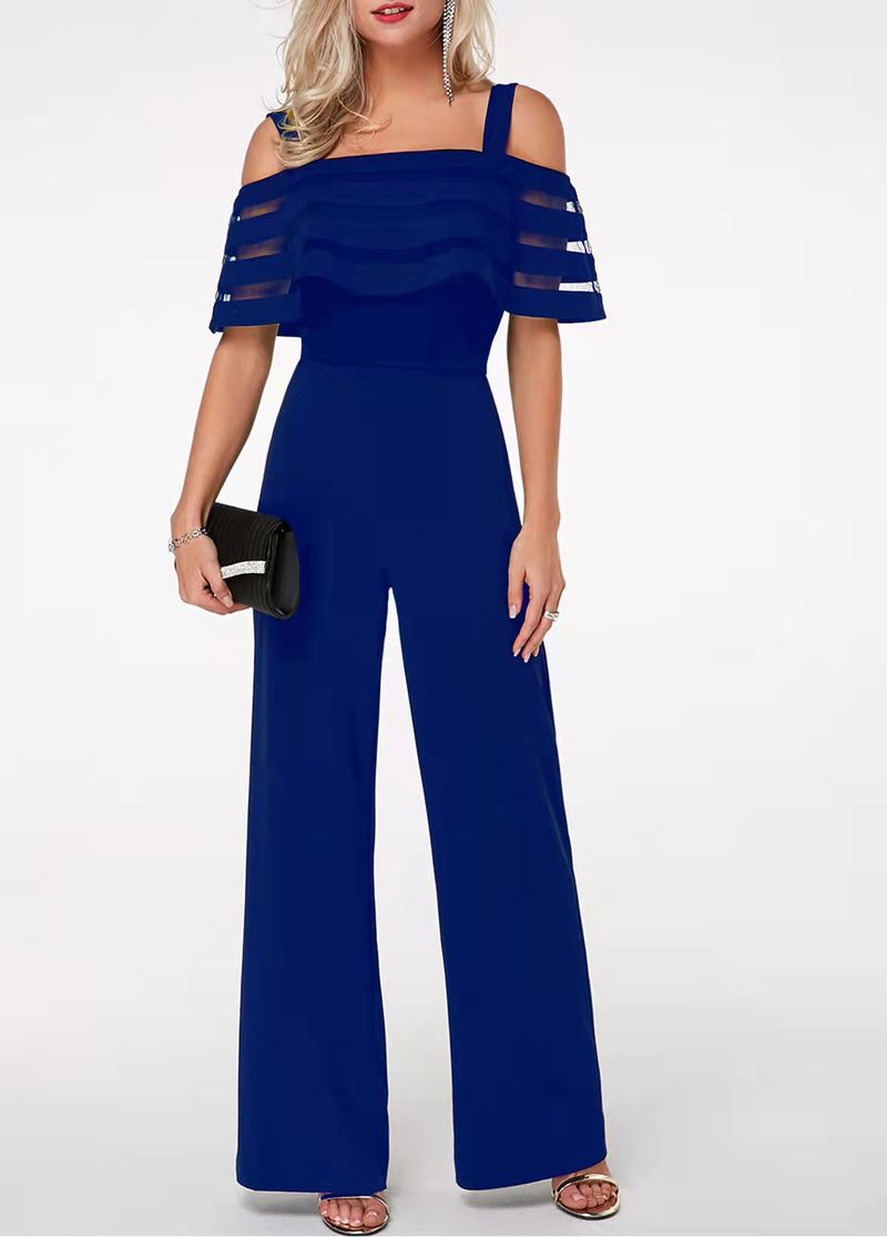 Women's single-neck sling women's solid color patchwork waist jumpsuit_voghion.com