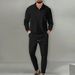 2024 men's new Waffle solid color zipper long sleeved sports pants two-piece set_voghion.com