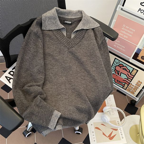 Nuovo maglione con scollo a V da uomo, maglione lavorato a maglia di alta qualità per autunno e inverno da uomo, con risvolto e strato di base e giacca in filo_voghion.com