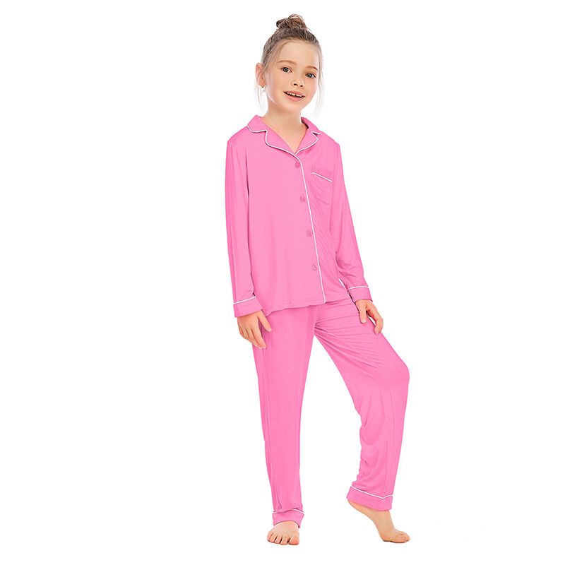 Women's clothing pajamas children's clothing boys and girls long-sleeved trousers suits comfortable modal lapel loose home clothes_voghion.com