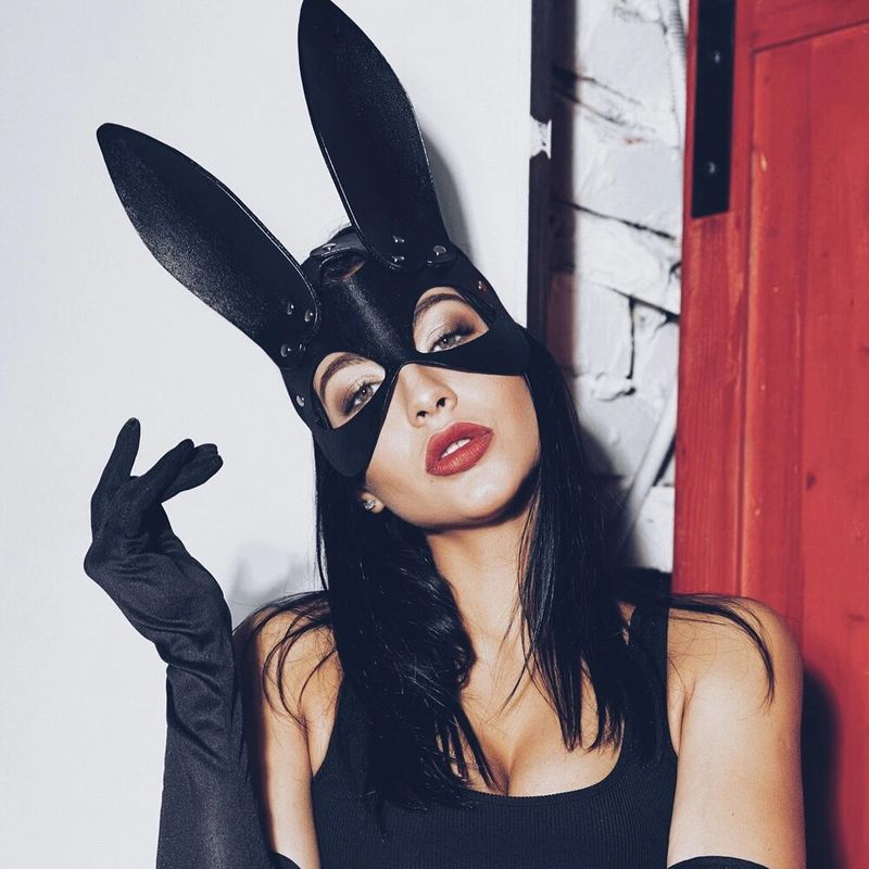 Królik Pu Seksowna Skórzana Maska Cosplay Króliczek Dziewczyna Cosplay Fetish BDSM Halloween Maska Masquerade Disfraces Karnawałowy Kostium Króliczka_voghion.com