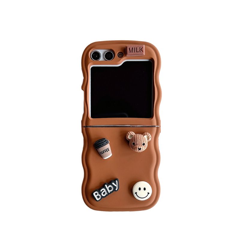 Three-dimensional coffee bear for galaxy zflip3/4 mobile phone case Samsung 5 generation folding protective case hand rope_voghion.com