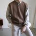 Men's Sleeveless Knit Sweater Vest - Oversized Crewneck Pullover For Spring & Fall - Thickened Casual Layering Piece_voghion.com
