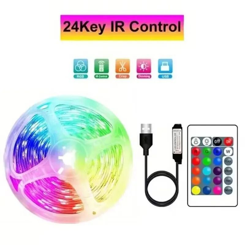 Kit de bandes lumineuses LED RVB 5050 avec télécommande 44 touches, rétroéclairage basse tension 5 V pour Smart TV, éclairage d'ambiance à changement de couleur pour la décoration intérieure._voghion.com