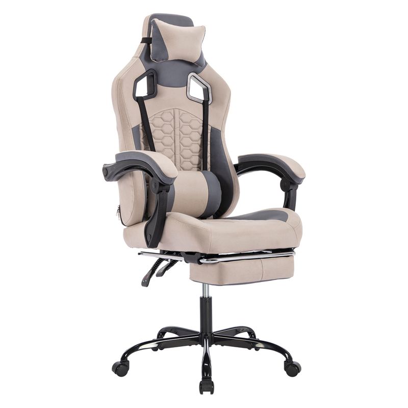 Gaming Chair With Massage,Ergonomic PC Gaming Chair With Footrest Comfortable Headrest And Lumbar Support,High Back PVC Leather,300LBS (Grey)_voghion.com