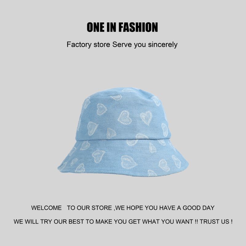 Love Denim Bucket Hat Vrouwelijke gezichtsbedekking Klein gezicht High-end Sense Plain Artifact Basin Hat Bucket Hat_voghion.com