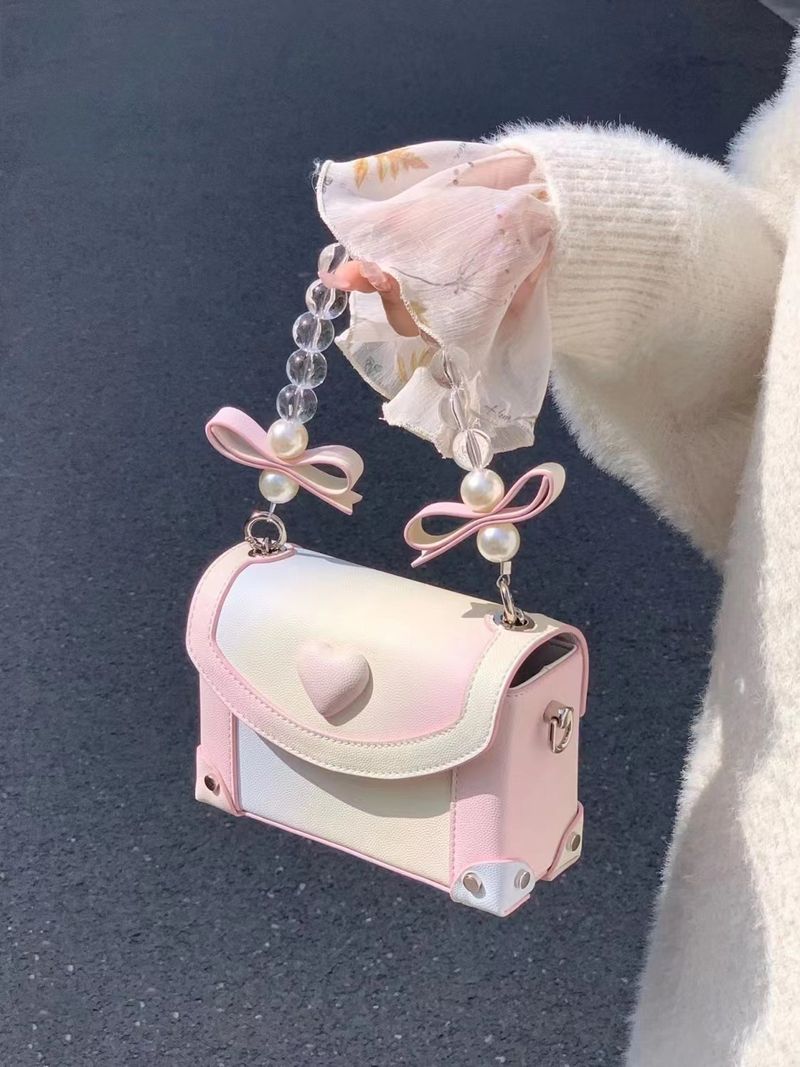 Borsa a tracolla da donna Borsa a forma di cuore Borsa a scatola di cristallo Borsa a tracolla singola con catena Borsa quadrata piccola e semplice_voghion.com