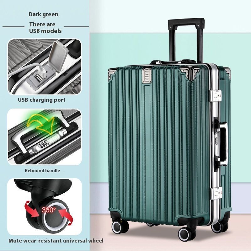 Luggage large capacity aluminum frame trolley box All aluminum aviation boarding box thickened leather suitcase travel box password box new_voghion.com
