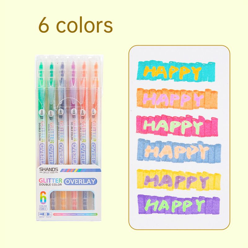 S366 Dual-Tip Glitter Overlay Markeerstiften - 24 levendige kleuren voor studie-aantekeningen, kunst en creatieve markeringen, niet-uitwisbare fluorescerende aquarelpennen_voghion.com