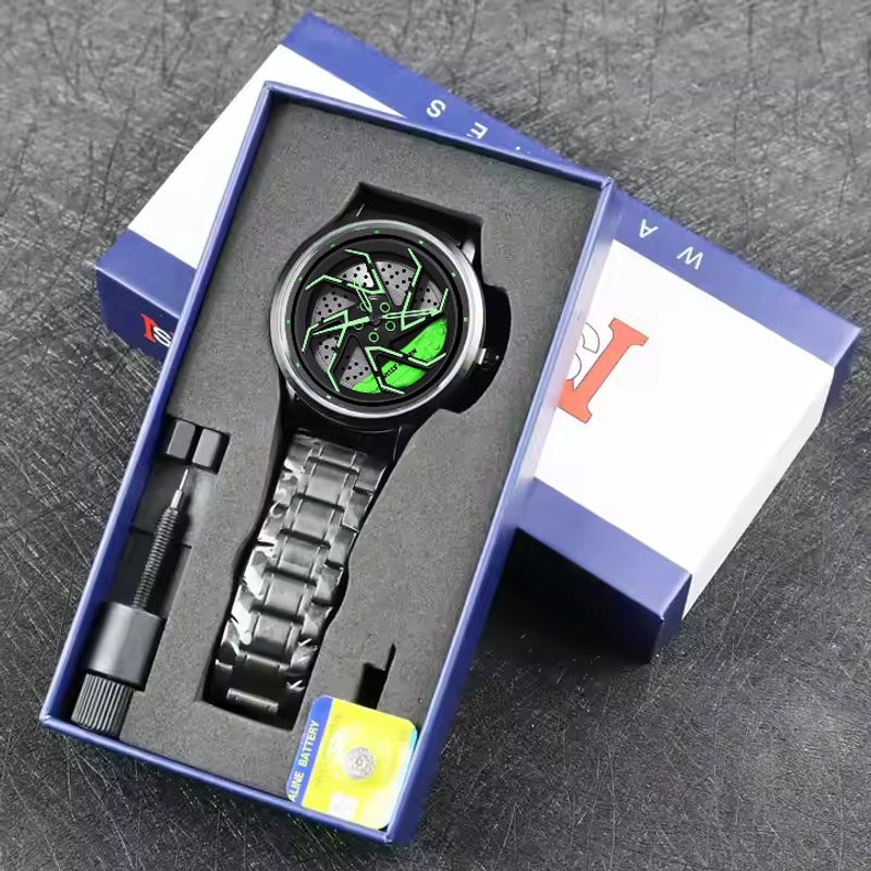 Steel Band Personality Cool Men's Quartz Watch Trend Fashion Rotating Car Outline Watch Box_voghion.com