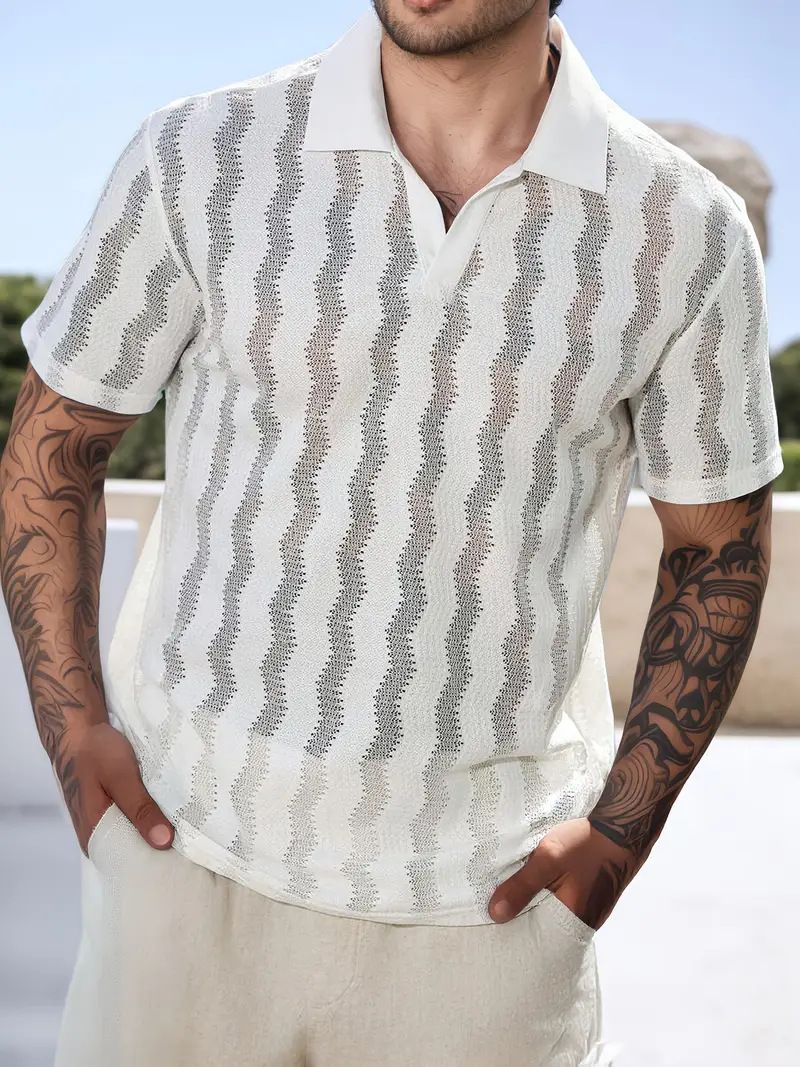 Gestricktes Freizeit-Poloshirt für Herren, Hohldesign, geeignet für tägliche Reisen und Freizeitaktivitäten_voghion.com