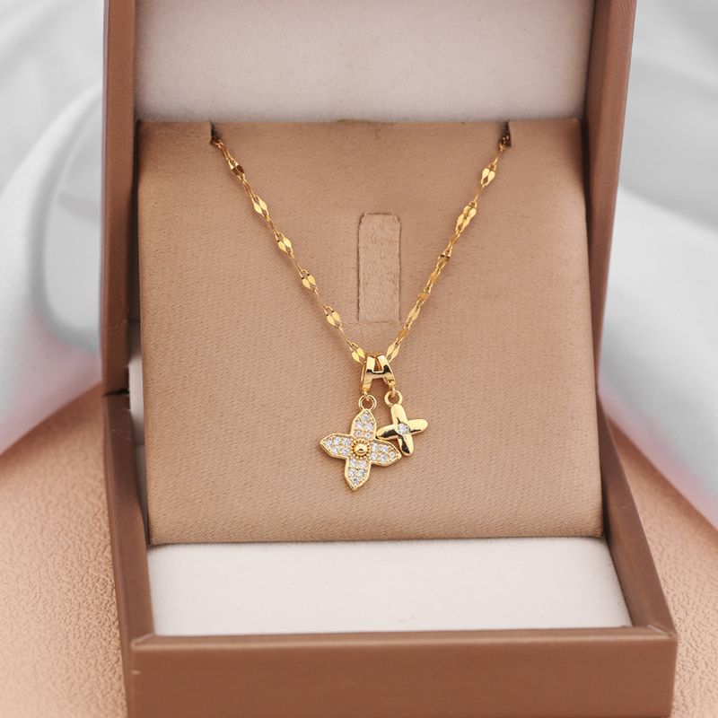 Colar de trevo da sorte, estilo coreano, acessórios modernos, feminino, criativo, com zircônia incrustada, corrente de cruz_voghion.com