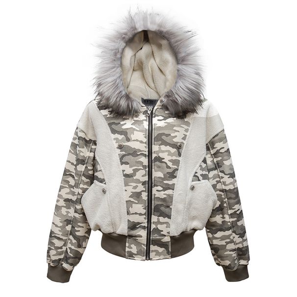 Fur Collar Hooded Cotton Trendy Brand Men's Loose Camouflage Deconstructed Patchwork Thickened Workwear Jacket Winter_voghion.com