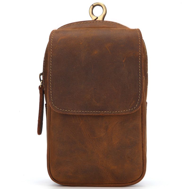 Heren leren heuptas Crazy Horse mobiele telefoon tas Retro Outdoor drielaags draagriem kleine hangtas_voghion.com