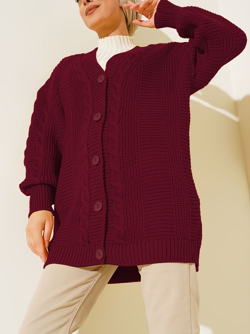 Cardigan musulman bordeaux élégant en tricot – Confort surdimensionné pour le travail et les loisirs | Hiver 2024_voghion.com
