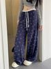1509 # 2024 Podzimní potištěné sestřihové široké ležérní kalhoty pro ženy, lenošné a relaxační na podzim, rovné kalhoty, dlouhé kalhoty_voghion.com